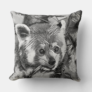AnimalArtBW_RedPanda_003 Throw Pillow