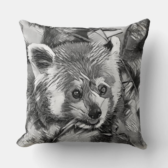 AnimalArtBW_RedPanda_003 Throw Pillow (Front)