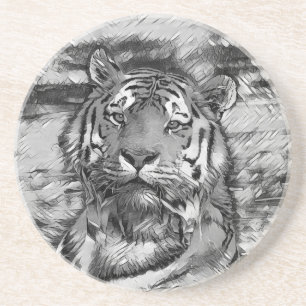 AnimalArtBW_Tiger_004 Coaster