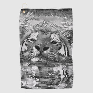 AnimalArtBW_Tiger_006 Golf Towel