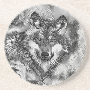 AnimalArtBW_Wolf_001 Coaster