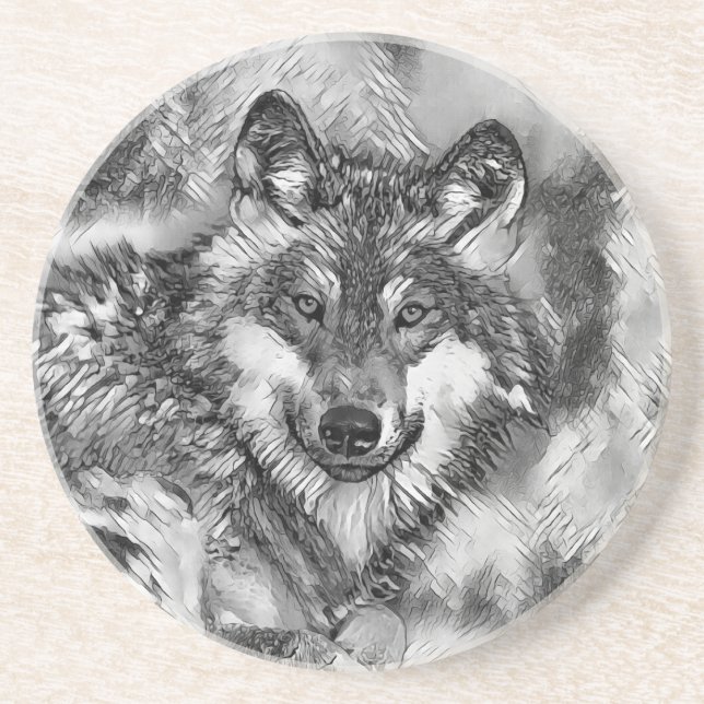 AnimalArtBW_Wolf_001 Coaster (Front)