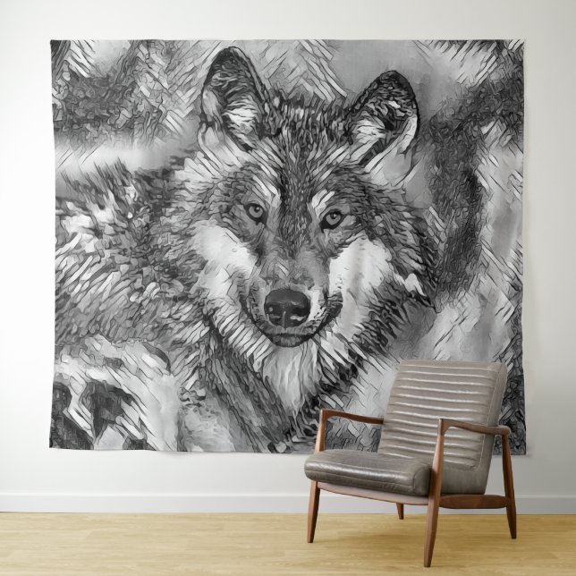 AnimalArtBW_Wolf_001 Tapestry (In Situ (Horizontal))