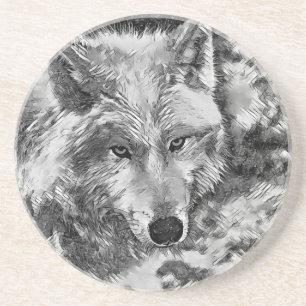 AnimalArtBW_Wolf_002 Coaster