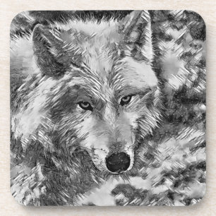 AnimalArtBW_Wolf_002 Coaster