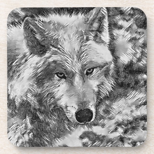 AnimalArtBW_Wolf_002 Coaster (Front)