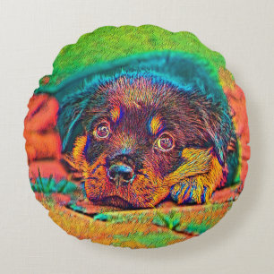 AnimalColor_Dog_002 Round Pillow