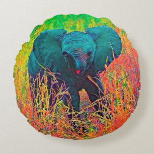 AnimalColor_Elephant_002 Round Pillow