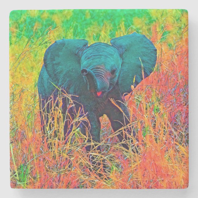 AnimalColor_Elephant_002 Stone Coaster (Front)