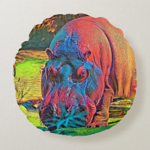 AnimalColor_Hippo_004 Round Pillow