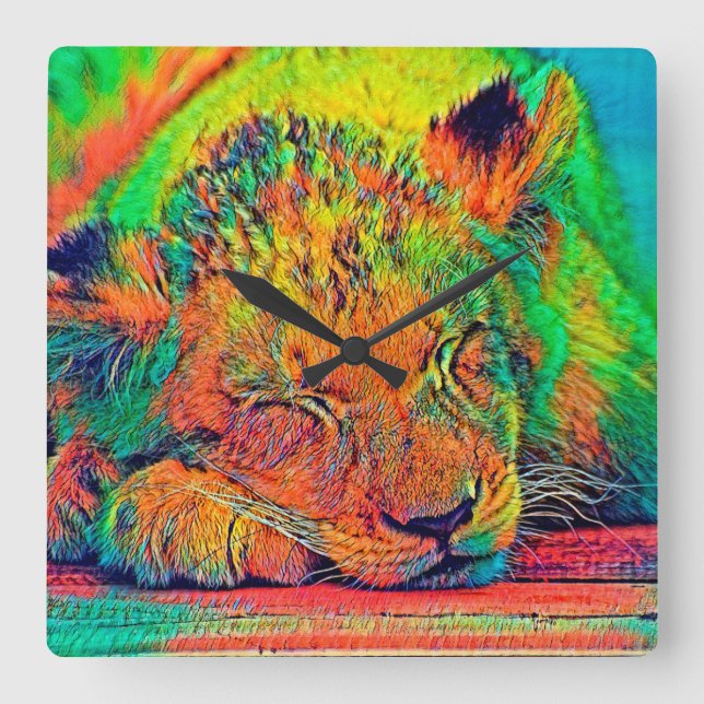 AnimalColor_Lion_002 Square Wall Clock (Front)