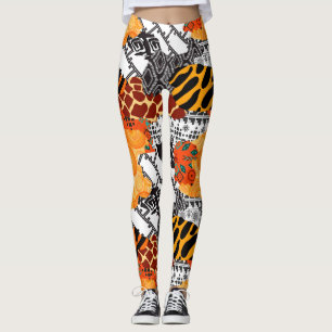 Animalier white and orange design leggings