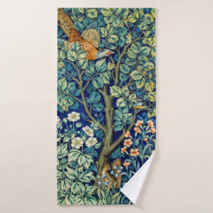 Animals and Flowers, Forest, William Morris Bath Towel