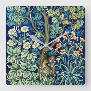 Animals and Flowers, Forest, William Morris Square Wall Clock