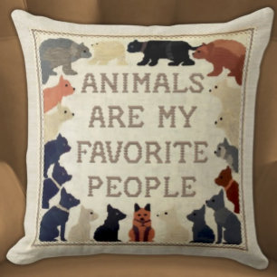 Animals Are My Favourite People - Funny Faux Stitc Throw Pillow