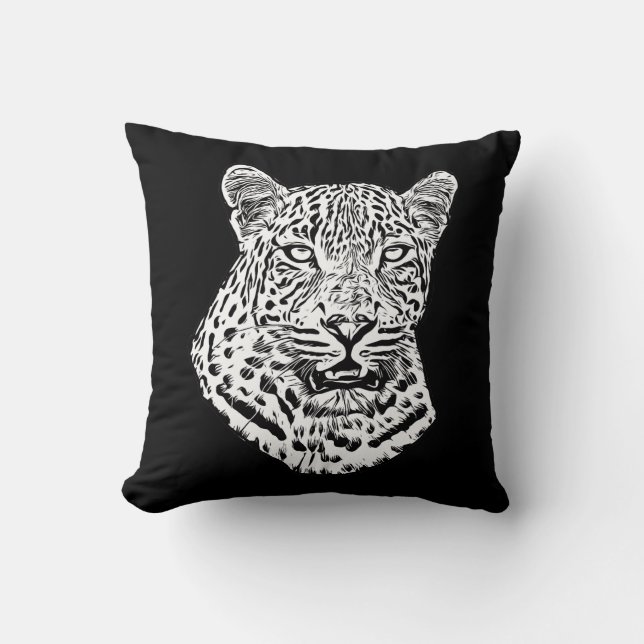 Animals Art Snow Leopard Head Jungle safari Throw Pillow (Front)