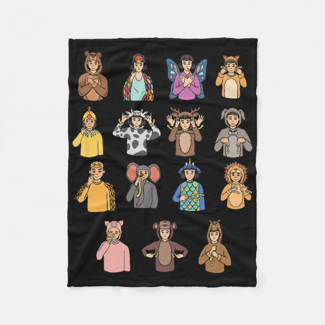 Animals Asl Hand Gesture Deaf Hearing Loss Awarene Fleece Blanket (Front)