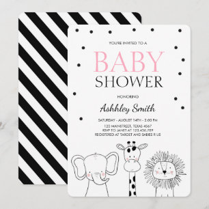 Animals Baby shower invite Zoo Safari Jungle Girl