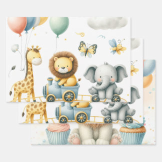 Animals birthday wrapping paper sheet