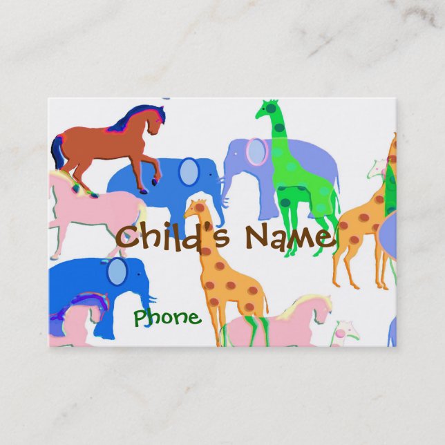 Animals Children's Calling Card (Front)