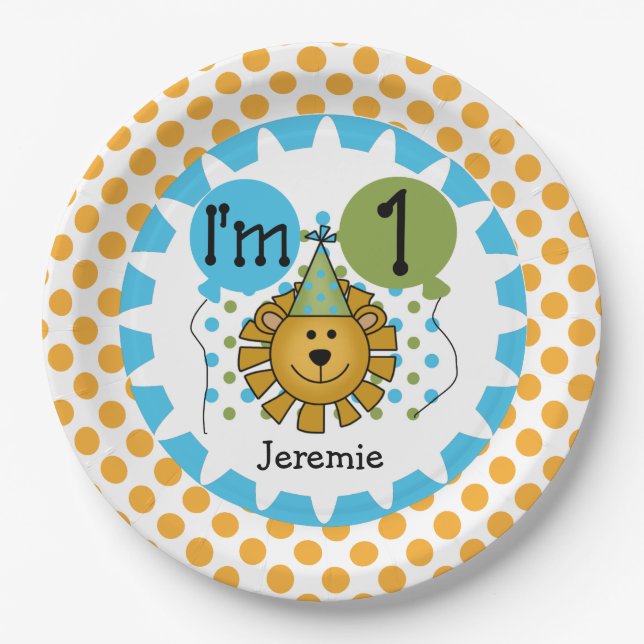 Animals Circus Lion 1st Birthday Paper Plates (Front)