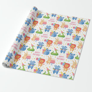 Animals Congratulate on Kids Birthday Wrapping Paper