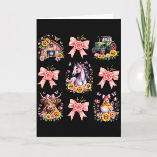 Animals Cow Chicken Horse Tractor Flower Farm Wome Card