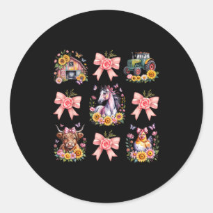 Animals Cow Chicken Horse Tractor Flower Farm Wome Classic Round Sticker