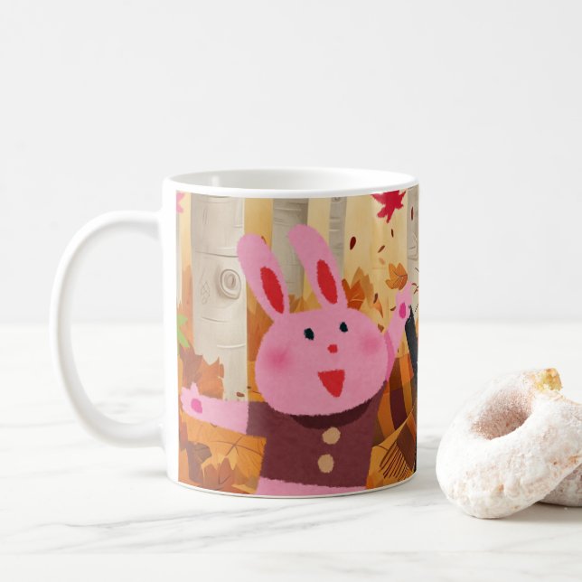Animals' Cup Playing in the Autumn Forest (With Donut)