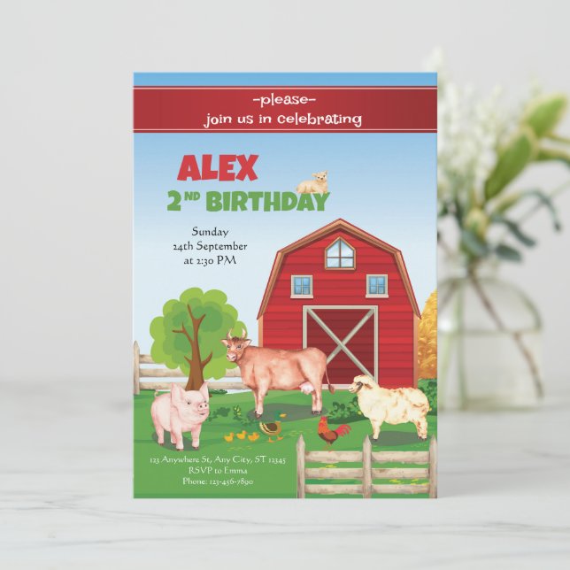 Animals Farm Birthday Invitation Barnyard Birthday (Standing Front)
