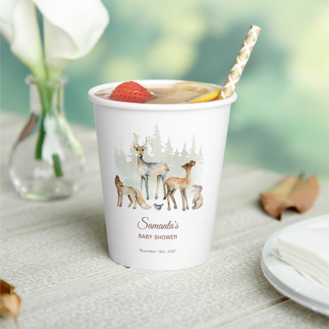 Animals Forest Woodland Baby Shower Paper Cups (Insitu)