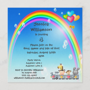 Animals, Girl, Train & Rainbow Birthday Party Invitation