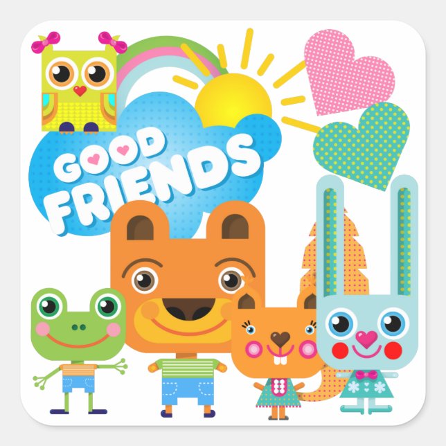Animals Good Friends Square Sticker (Front)