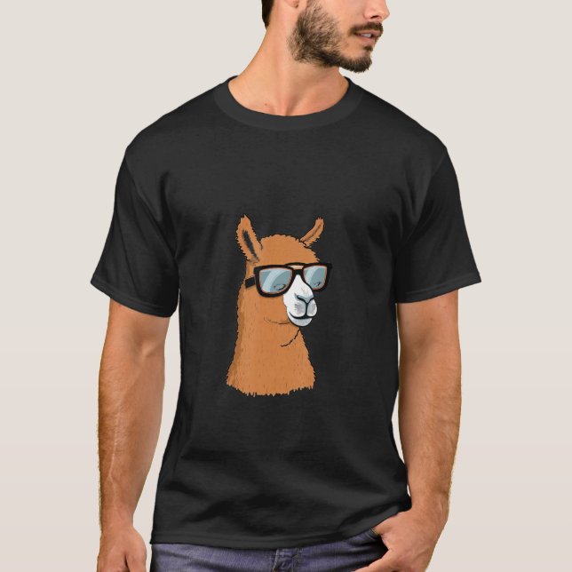 Animals Graphic  Alpaca Wearing Sunglasses T-Shirt (Front)