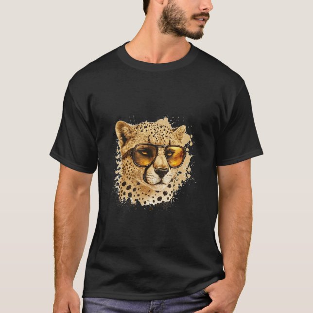Animals Graphic  Cheetah Wearing Sunglasses 5 T-Shirt (Front)