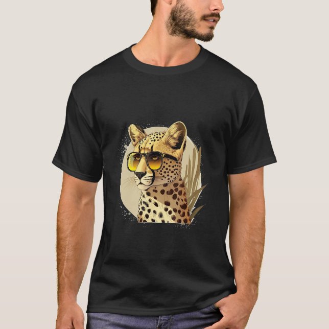 Animals Graphic  Cheetah Wearing Sunglasses T-Shirt (Front)