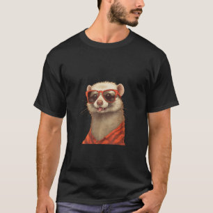 Animals Graphic Ferret Wearing Sunglasses T-Shirt