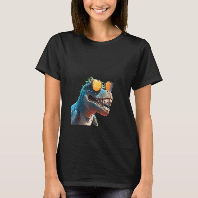 Animals Graphic  rex Dinosaur Wearing Sunglasses T-Shirt (Front)