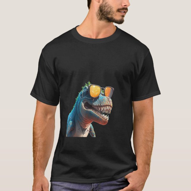 Animals Graphic  rex Dinosaur Wearing Sunglasses T-Shirt (Front)