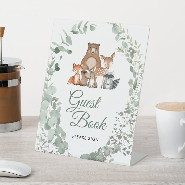 Animals Greenery Baby Shower Guest Book Sign (In SItu)