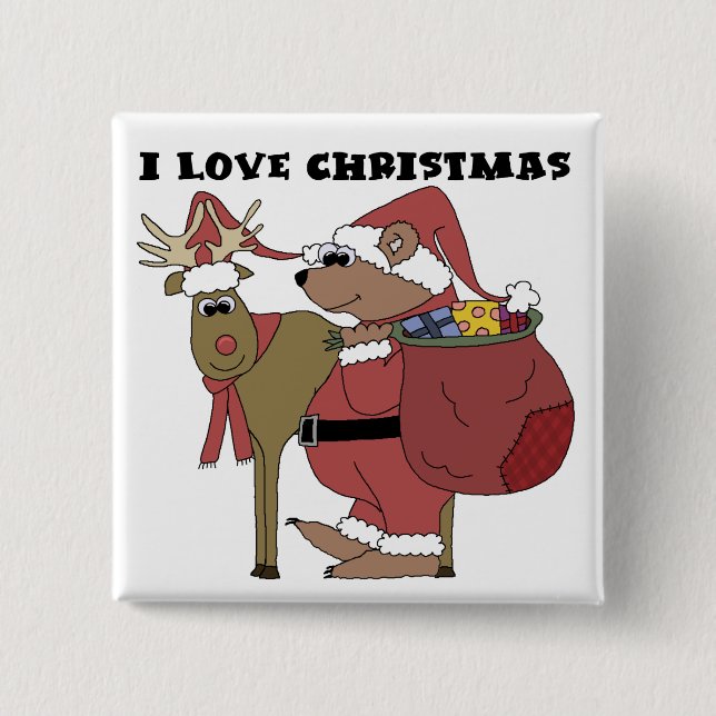 Animals I Love Christmas Tshirts and Gifts 2 Inch Square Button (Front)