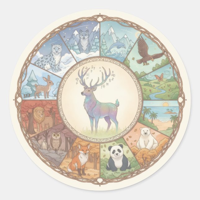 Animals image round coaster sticker (Front)