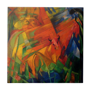 Animals in a Landscape by Franz Marc Tile