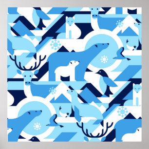 Animals in Arctical, Polar - abstract pattern, sea Poster