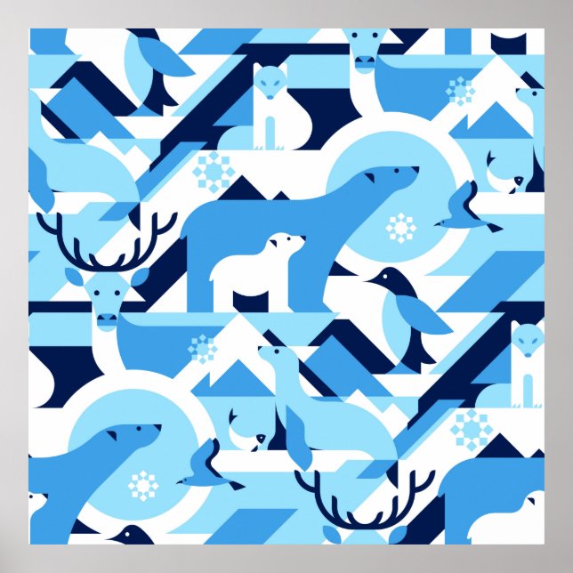 Animals in Arctical, Polar - abstract pattern, sea Poster (Front)