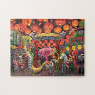 Animals in China Town Jigsaw Puzzle