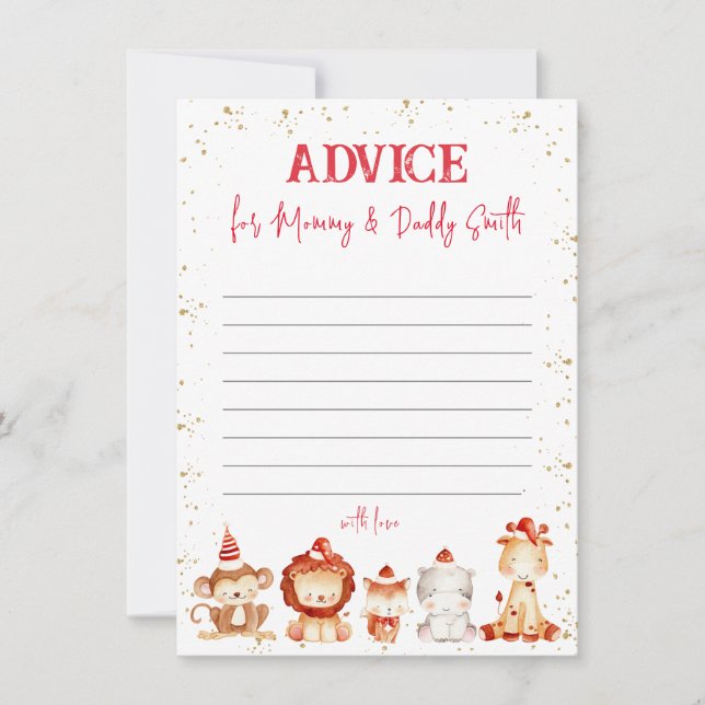 Animals in Hats, Baby Shower Advice for Parents Card (Front)