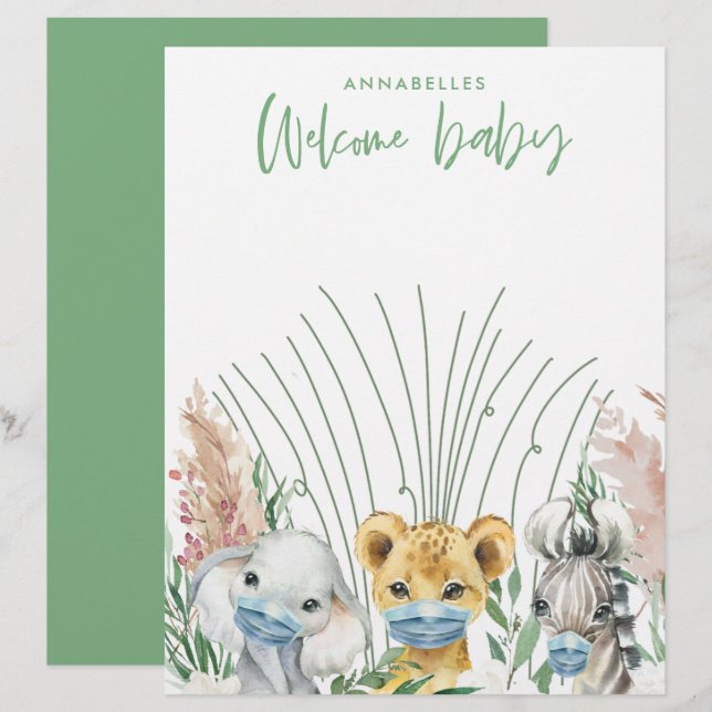 Animals in mask gender neutral welcome baby letterhead (Front/Back)