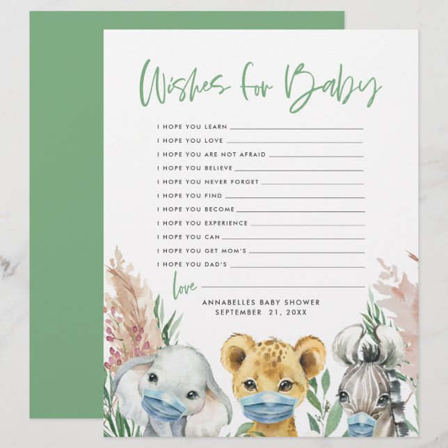 Animals in mask gender neutral wishes for baby let letterhead (Front/Back)