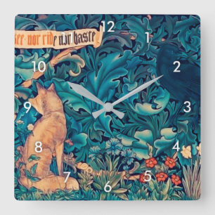 Animals in The Forest, William Morris Square Wall  Square Wall Clock